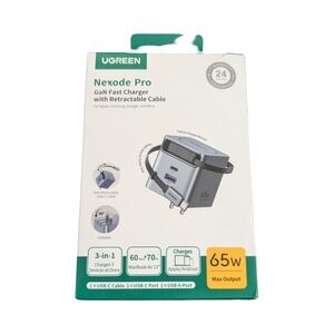 Nn5O UGREEN Nexode 65W USB-C Fast Charger Retractable Cable Apple | Android OB